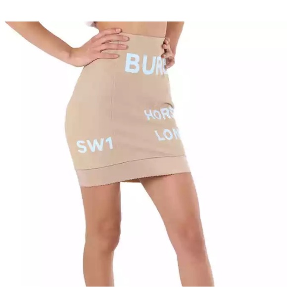 Burberry Ladies Soft Fawn Kylie Horse Ferry Logo Skirt - Picture 2 of 11